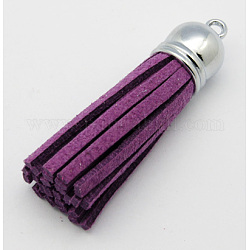 Suede Tassels, with Brass Findings, Nice for DIY Earring or Cell Phone Straps Making, Platinum, Purple, 55~65x12mm, Hole: 1.5mm