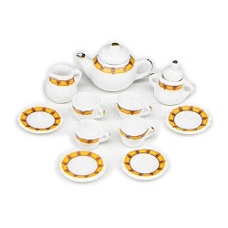 Mini set da tè in ceramica, comprese le teiere, tazze da tè, piatti, per accessori per la casa delle bambole, fingendo decorazioni di scena, oro, 9~20mm