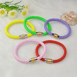 PU Braided Bracelet Markings, with Brass Magnetic Clasps, Mixed Color, 190~193x6mm