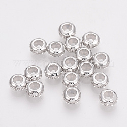Brass Cubic Zirconia Stopper Beads, with Rubber, Rondelle, Nickel Free, Real Platinum Plated, 6x3mm, Rubber Hole: 1mm