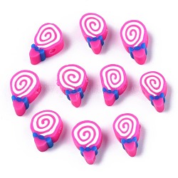 Abalorios de arcilla polimérica hechos a mano, caramelo, color de rosa caliente, 11~13x6.5~9x4mm, agujero: 1.6 mm