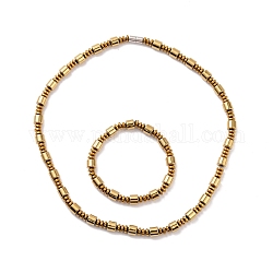 Bracciale con collana di perline a colonna in ematite sintetica e ottone con fermagli magnetici, set di gioielli con pietre preziose per uomo donna, oro, 20.55 pollice (52.2 cm), 2 1/2 pollici (65 mm)
