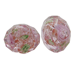 Perles vernissées de sable d'or manuelles , fleur intérieure, facette, rondelle, rose, environ 12 mm de diamètre, épaisseur de 9mm, Trou: 2mm