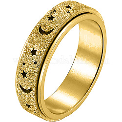 Вращающееся кольцо с луной и звездой из нержавеющей стали, кольцо для снятия стресса с тревожным кольцом spinner fidget band для женщин, золотые, размер США 7 (17.3 мм)