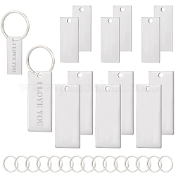 BENECREAT 24 Set Stainless Steel Stamping Blanks with Key Ring, 2 Sizes Blank Engraved Steel Pendants, Rectangular Stainless Steel Tags for Dog Keycahins, Tree Tags and Other DIY Crafts