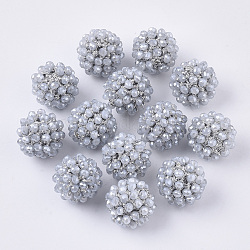 Perles tissées à la main en verre, amas de billes, avec fil de cuivre et perles acryliques à l'intérieur, ronde, lavande, 15mm