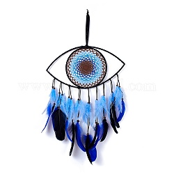 Red/web tejida mal de ojo hecha a mano con decoración para colgar en la pared de plumas, de abalorios, para la oficina en el hogar adorno de amuleto, azul aciano, 660mm