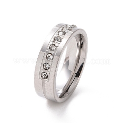 Crystal Rhinestone Line Finger Ring, 201 Stainless Steel Jewelry for Women, Stainless Steel Color, Inner Diameter: 17mm