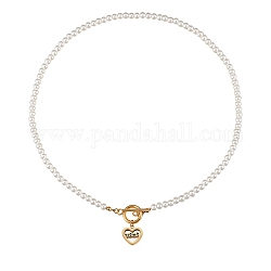 304 aus rostfreiem Stahl Halsketten, mit runden Perlen aus Acrylperlenimitat und Knebelverschlüssen, Herz, weiß, golden, 18.11 Zoll (46 cm)