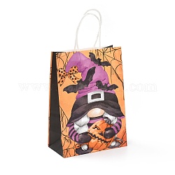 Sacs cadeaux en papier kraft thème halloween, sacs à provisions, rectangle, colorées, modèle de gnome, produit fini: 21x14.9x7.9cm