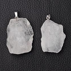 Pendentifs de cristal de quartz naturel, pendentifs en cristal de roche, pépites, avec les accessoires en laiton, platine, 26~42x20~26x14~22mm, Trou: 5x8mm