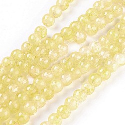 Rociar perlas de vidrio pintado hebras, redondo, amarillo, 6~6.5mm, agujero: 1 mm, aproximamente 137 pcs / cadena, 31.8 pulgada (81 cm)