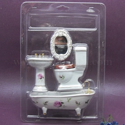 ミニ磁器バスルームトイレ洗面台バスタブミラーセット  ミニチュア風景バスルームモデルドールハウスアクセサリー装飾  ホワイト  42~52x118x62~88mm  4個/セット