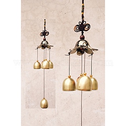 Alloy Wind Chimes Hanging Ornaments with Bell, Flower, 380x60mm