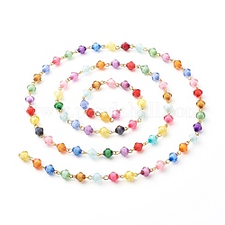 Handgemachte Perlenketten aus Acryl, mit Messing-Zubehör, transparenter Doppelkegel, gelötet, golden, Farbig, Link: 14~14.5x7.5 mm, 39-3/8 Zoll (100 cm)/Strang
