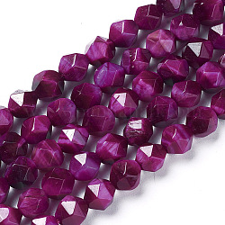 Natürlichen Tigerauge Perlen Stränge, gefärbt und erhitzt, facettierte Perlen im Sternschliff, Medium violett rot, 7~8 mm, Bohrung: 1 mm, ca. 47~48 Stk. / Strang, 15.2 Zoll ~ 15.5 Zoll (38.5~39.5 cm)