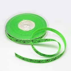 ハロウィンの装飾品の蜘蛛の巣模様プリントグログランリボン  グリーン  3/8インチ（9mm）  約100ヤード/ロール（91.44メートル/ロール）