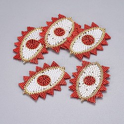 Handmade Japanese Seed Beads Links, with Japan Import Thread, Loom Pattern, Eye, FireBrick, 35~36x48x2mm, Hole: 0.6mm