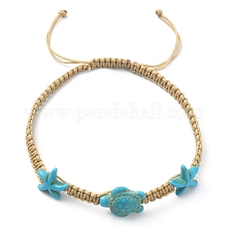 Bracelets de cheville en perles synthétiques turquoise, thème océan, étoile de mer, tortue, pour femmes, bracelets réglables tressés en cordon de nylon, turquoise, diamètre intérieur: 2-1/2~3-3/4 pouce (6.3~9.6 cm)