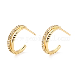 Sparkling Half Hoop Cubic Zirconia Earrings, Open Hoop Earrings, C-shape Stud Earrings for Women, Cadmium Free & Lead Free, Real 18K Gold Plated, 14.5x2.5mm, Pin: 0.9mm