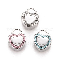 304 Stainless Steel Charms, with Rhinestone, Stainless Steel Color, Heart, Mixed Color, 14.5x11x8mm, Hole: 5x3.5mm