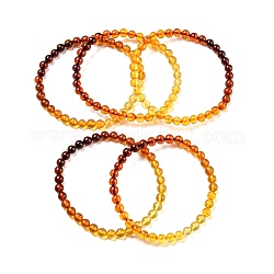 Bracelets extensibles à perles rondes en ambre naturel, dégradé de couleur teint, diamètre intérieur: 2-1/4 pouce (5.6 cm), perles: 5 mm