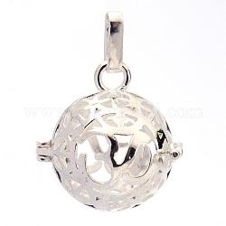 Подвески из латуни, для ожерелья, полый круглый с символом ом, серебристый цвет, 25x24x20.5 мм, отверстие : 3x7 мм, внутренней меры: 18 мм