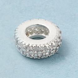 Crémaillère en laiton placage zircone cubique perles européennes, Perles avec un grand trou   , Plaqué longue durée, sans plomb et sans cadmium, colonne, couleur d'argent, 10x4mm, Trou: 5mm