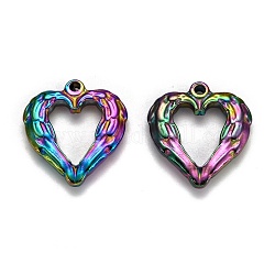 304 pendenti aperti in acciaio inossidabile, cuore con ala, colore arcobaleno, 22x20.5x3.5mm, Foro: 1.8 mm
