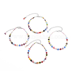 Ручной Millefiori бисер браслеты, со стеклянными бусинами и застежками-клешнями из цинкового сплава, разноцветные, 9-1/4 дюйм (23.5 см)