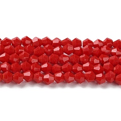 Hebras opacas de perlas de vidrio de imitación de jade de color sólido, facetados, bicono, rojo, 4x4mm, agujero: 0.8 mm, aproximamente 87~98 pcs / cadena, 12.76~14.61 pulgada (32.4~37.1 cm)