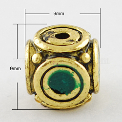 Handmade Indonesia Beads, with Alloy Cores, Cube, Antique Golden, Green, 9x9mm, Hole: 1.5mm