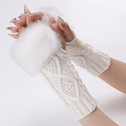 Gants sans doigts à tricoter en fils de fibres de polyacrylonitrile, gants chauds d'hiver moelleux avec trou pour le pouce, blanc, 200~260x125mm