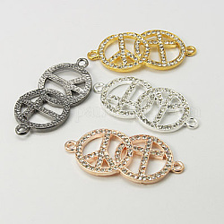 Alloy Rhinestone Links connectors, Cadmium Free & Lead Free, Peace Sign, Mixed Color, 44x21x3mm, Hole: 2mm