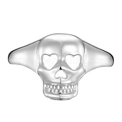 Регулируемые кольца Shegrace из стерлингового серебра с 925 родиевым покрытием, для Хэллоуина, череп, платина, Размер 8, внутренний диаметр: 18 мм