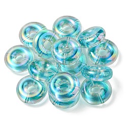 UV-Beschichtung regenbogenschillernde Acrylperlen, zweifarbige Perle in Perle, Flachrund, Türkis, 29.5x10.5 mm, Bohrung: 3 mm