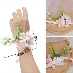 絹布模造花手首コサージュ  花嫁またはブライドメイドのための手の花  結婚式  パーティーの装飾  パールピンク  125x70mm