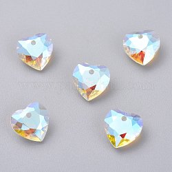 Glass Rhinestone Pendants, Faceted, Heart, Crystal Shimmer, 10.5x10.5x4.5mm, Hole: 1.5mm