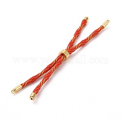 Bracelets argentés en corde de nylon, pour la fabrication de bracelets à breloques connecteurs, avec placage de crémaillère en laiton doré, Plaqué longue durée, sans cadmium et sans plomb, rouge-orange, 8-5/8~9 pouce (22~22.8 cm), 0.3 cm, Trou: 2.6mm