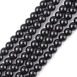 Синтетических черный камень бисер нитей, окрашенные, круглые, чёрные, 6 мм, отверстие : 1 мм, около 32 шт / нитка, 7.8 дюйм