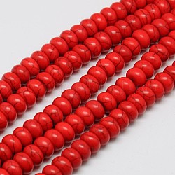 Синтетических нитей бирюзовые бусы, окрашенные, рондель, красные, 6x4 мм, отверстие : 1 мм, около 88~90 шт / нитка, 15 дюйм