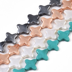 Electroplate Natural Shell Beads Strands, Star, Mixed Color, 12x12.5x3mm, Hole: 0.8mm, about 32pcs/strand, 14.96 inch(38cm)