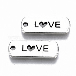 Tibetan Style Alloy Pendants, Lead Free & Cadmium Free, Rectangle with Word Love, Antique Silver, 8x20.5x1.5mm, Hole: 1.6mm, about 650pcs/1000g