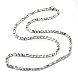 201 in acciaio inossidabile collane a catena figaro, con chiusure moschettone, colore acciaio inossidabile, 19.6 pollice (50 cm)