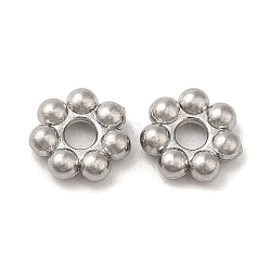 304 Edelstahl-Abstandhalter-Perlen, Blume, granulierte Perlen, Edelstahl Farbe, 6x1.5 mm, Bohrung: 1.6 mm