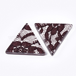 Кабошоны из смолы, с кружевом внутри, треугольные, коричневые, 36.5x41x7.5 мм