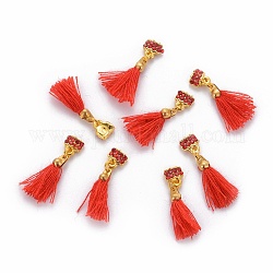 Aleación de vidrio rhinestone decoración del arte del clavo, con la borla, dorado, nudo chino, rojo, Tailandia ligera, 24x6mm
