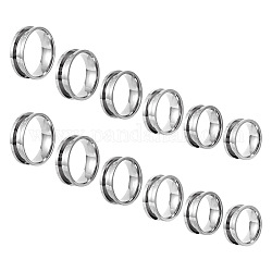 Pandahall 12 pz 6 stili 201 impostazioni dell'anello scanalato in acciaio inossidabile, anello del nucleo vuoto, per la realizzazione di gioielli con anello di intarsio, colore acciaio inossidabile, diametro interno: 17~22mm, 2pcs / size