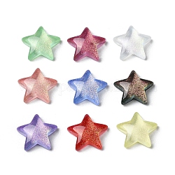 Cabochons en verre k9, avec de la poudre de paillettes, étoiles du nord, couleur mixte, 10x10.5x3mm