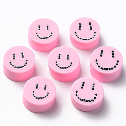 Бусины из полимерной глины , для поделок ювелирных изделий, плоские круглые с улыбающееся лицо, розовые, 9x4~5 мм, отверстие : 1.6 мм
